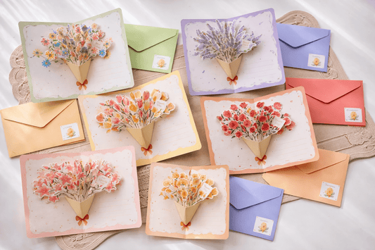 Floral Greeting Cards - Flower Bouquet - Golden Line Box