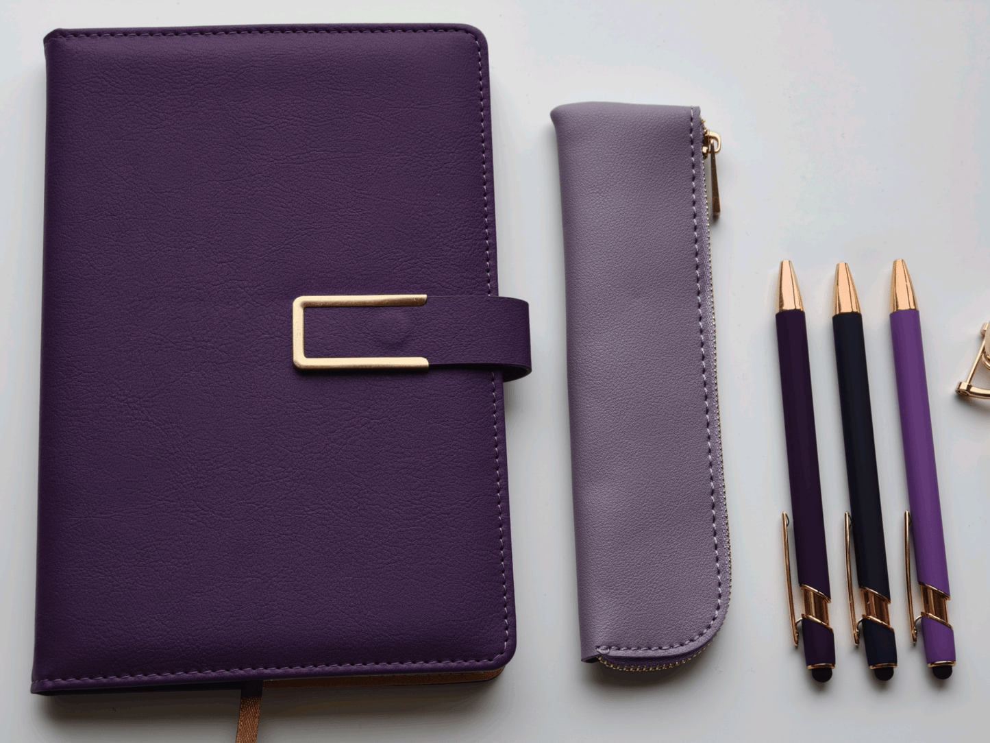 Royal Purple – Elegant Stationery Gift Set - Golden Line Box