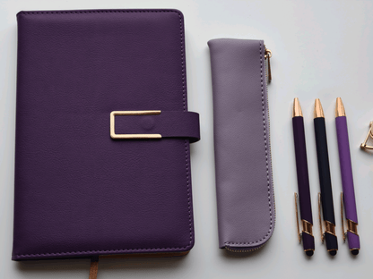Royal Purple – Elegant Stationery Gift Set - Golden Line Box